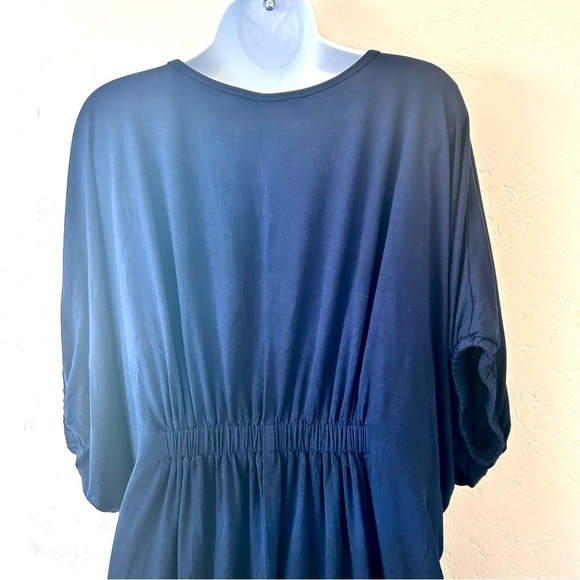 TRINA TURK Ruched V Neck Tunic Top Dress Beach Swim Cover Navy Size 8 - Picture 6 of 9